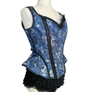 Victorian Burlesque Corset Silver Embroidered Dragons, Black Costume Size 2XL